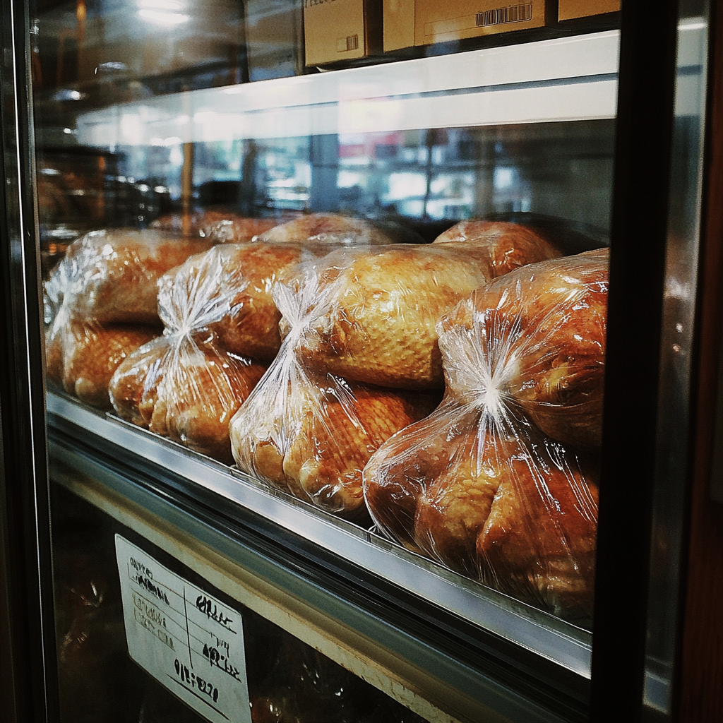 Frozen turkeys in a freezer | Source: Midjourney