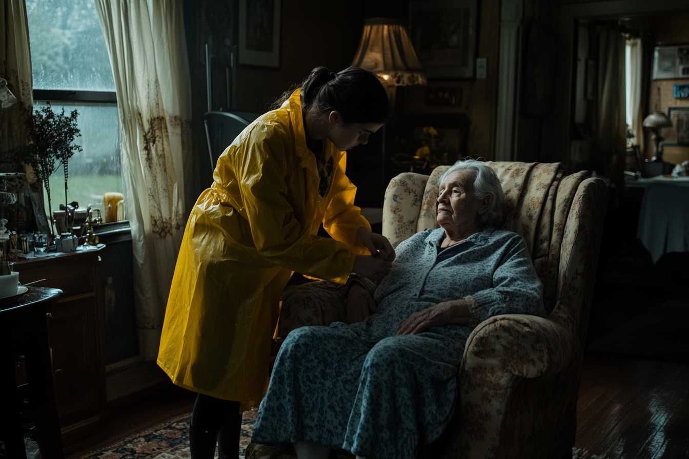 A teen girl helping an elderly woman | Source: Midjourney