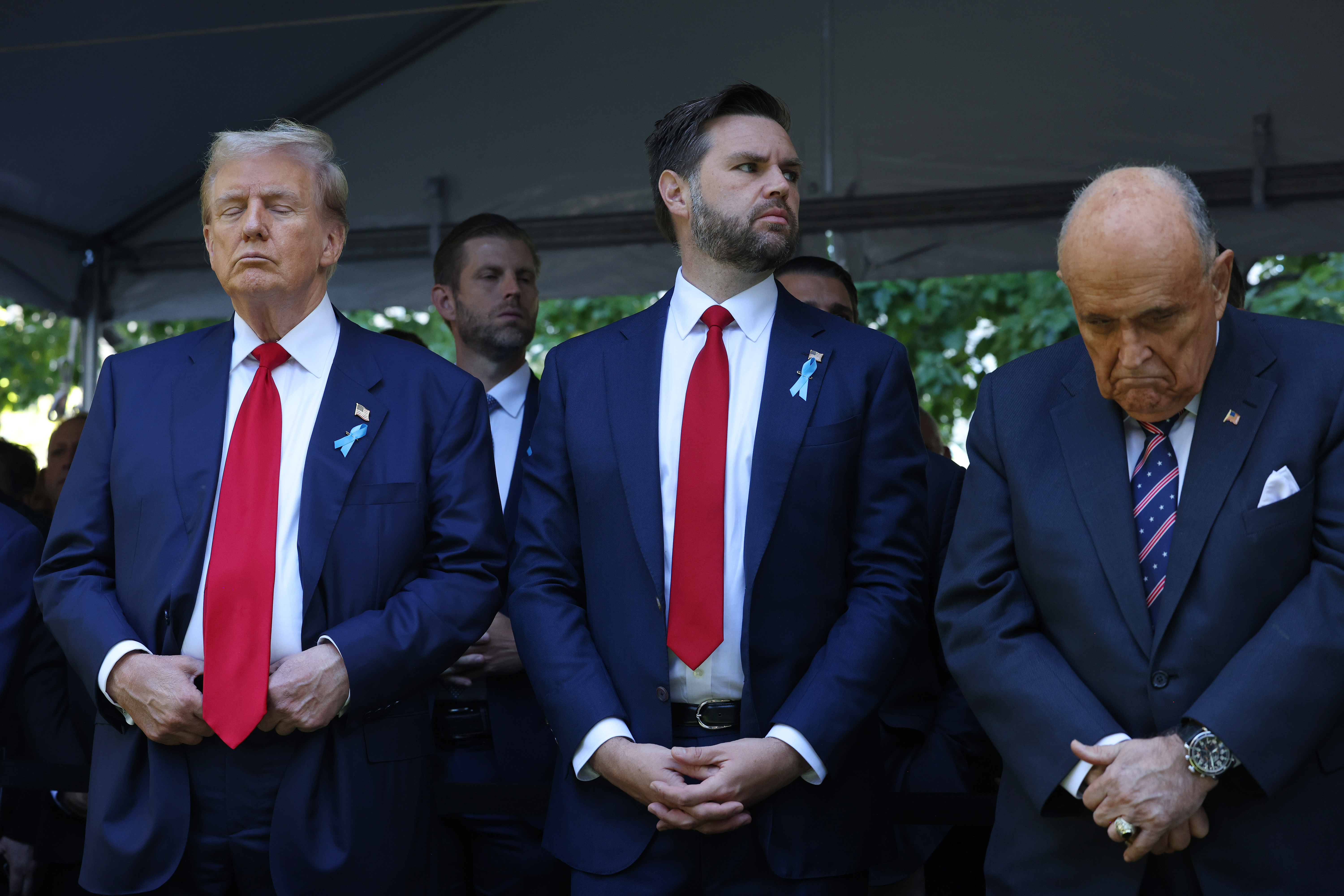 Donald Trump, J.D. Vance, and Rudy Giuliani at the National 9/11 Memorial and Museum in New York City on September 11, 2024. | Source: Getty Images