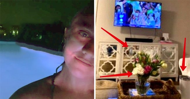 A picture of a woman standing in front of a pool next to a picture of a bouquet of flowers. | Source: tiktok.com/callhermeganmarie