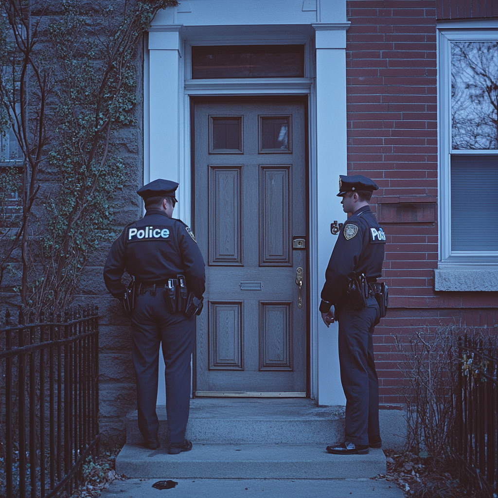 Police officers knocking on a closed door | Source: Midjourney