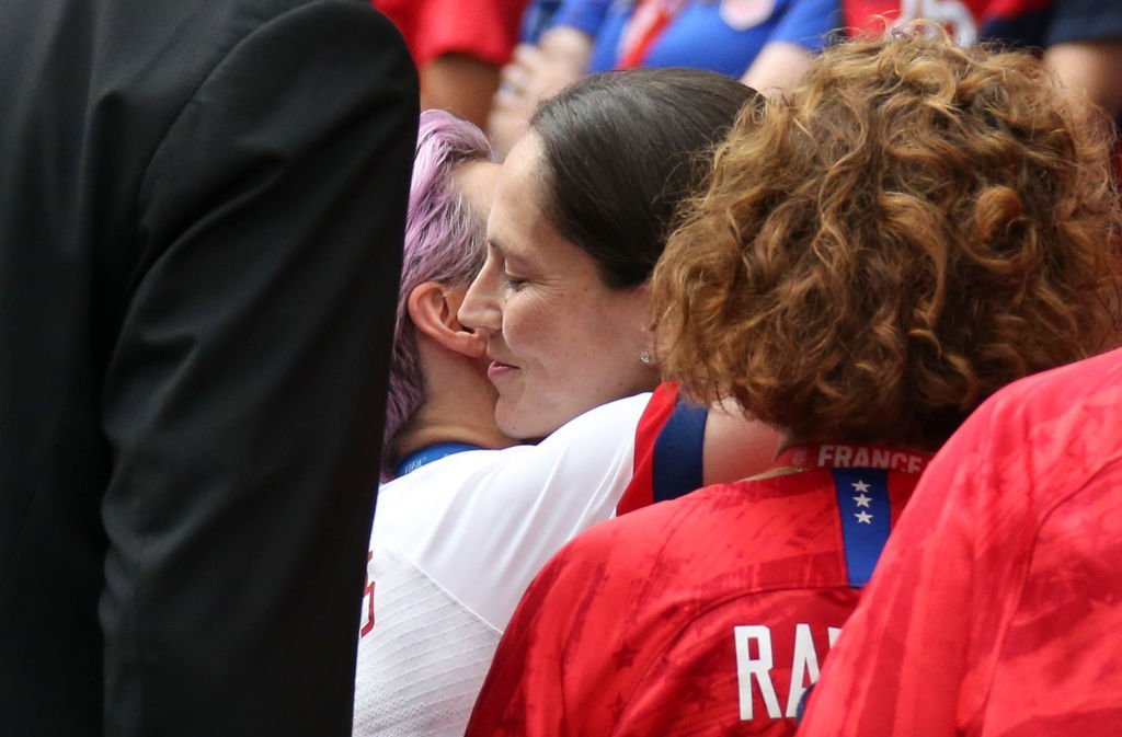 Megan Rapinoe of USA hugs her girlfriend Sue Bird following the 2019 FIFA Women's World Cup France Final match between The United State of America (USA) and The Netherlands (Holland) at Groupama Stadium | Photo: Getty Images