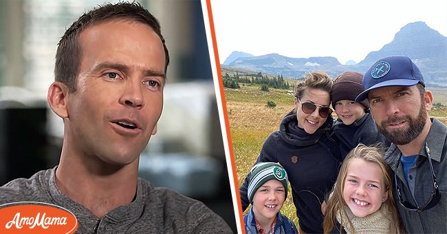 TV actor Lucas Black speaking at an interview. [Left] | Actor Lucas Black in a photo with his wife and kids. [Right] | Photo: Getty Images