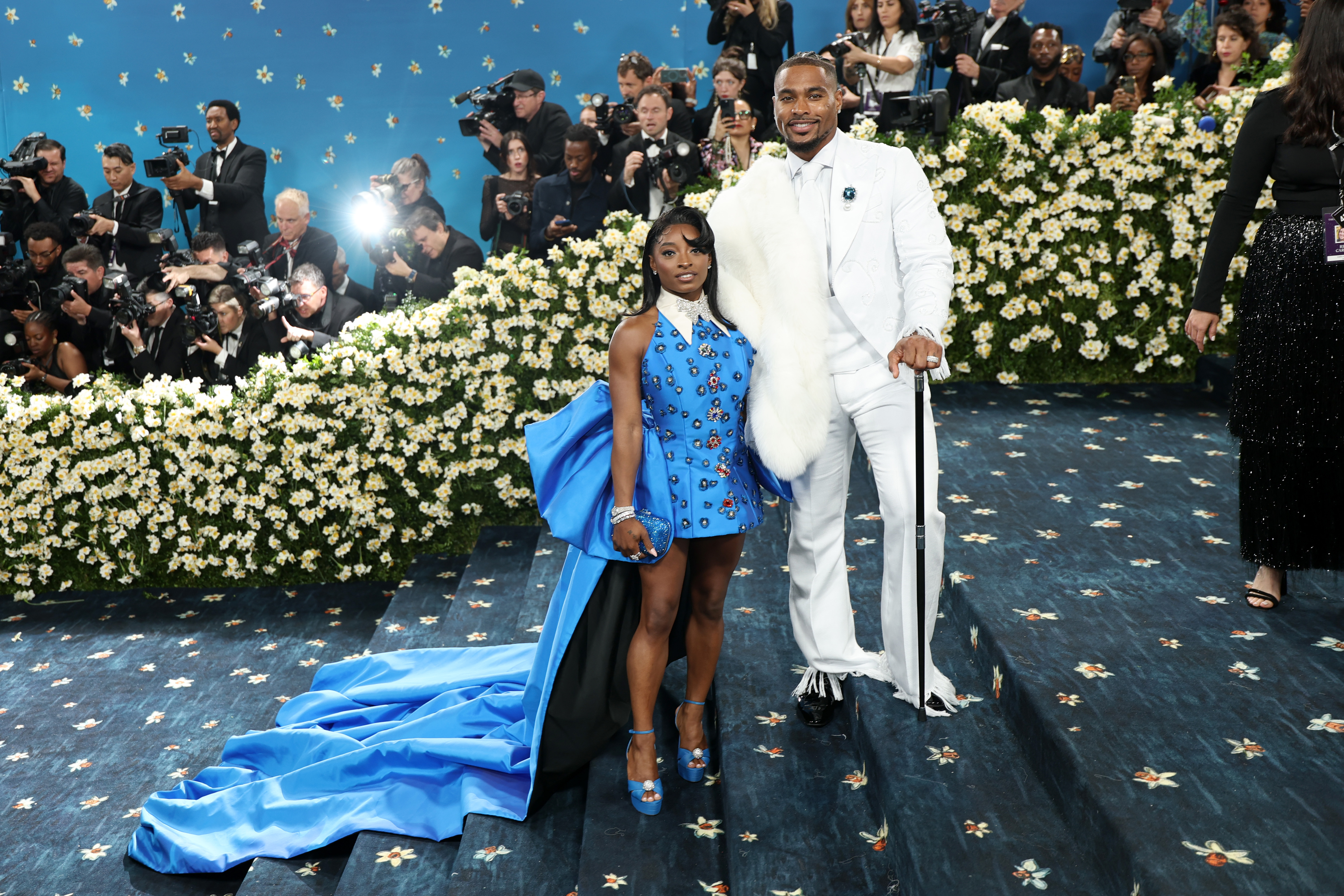 Simone Biles and Jonathan Owens pictured at the Met Gala Celebrating "Superfine: Tailoring Black Style" on May 5, 2025, in New York City. | Source: Getty Images
