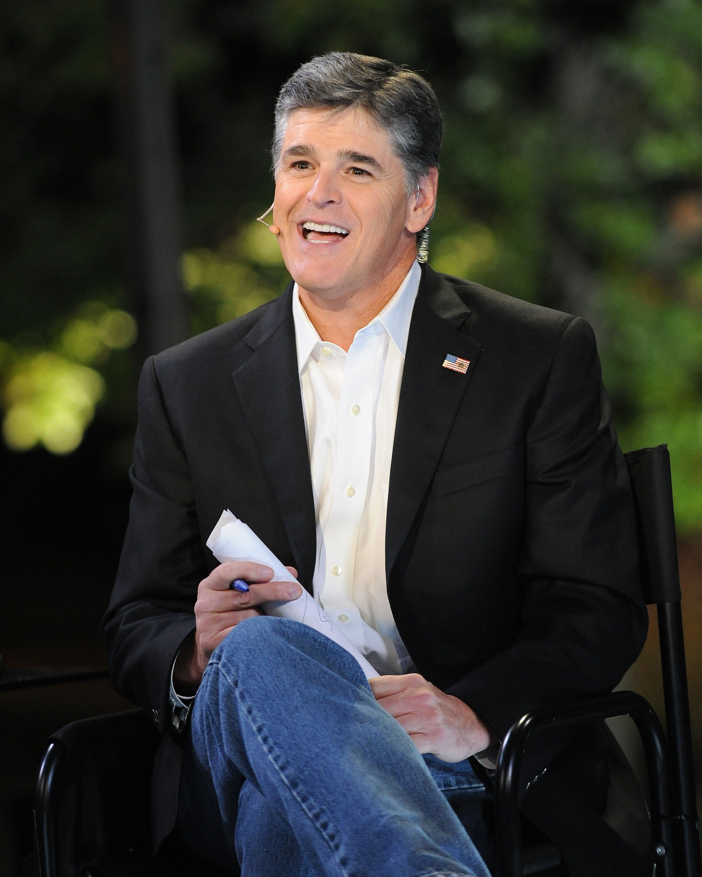 Sean Hannity on the set of the "Hannity with Sean Hannity" 15th anniversary show on October 6, 2011 | Source: Getty Images