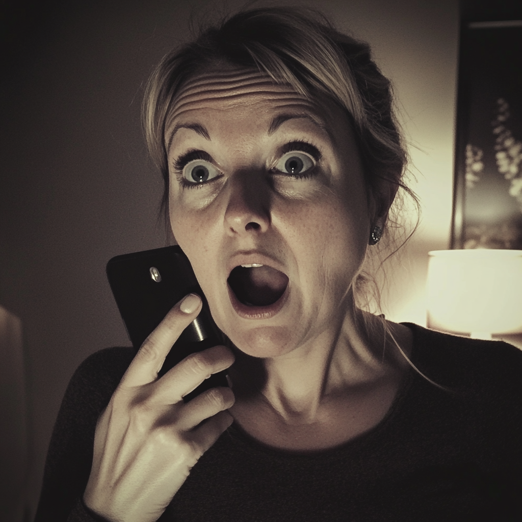 A shocked older woman talking on the phone | Source: Midjourney