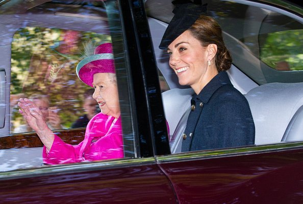 Queen Elizabeth II and Duchess Kate being driven to Crathie Kirk Church before the service on August 25, 2019 in Crathie, Aberdeenshire | Photo: Getty Images