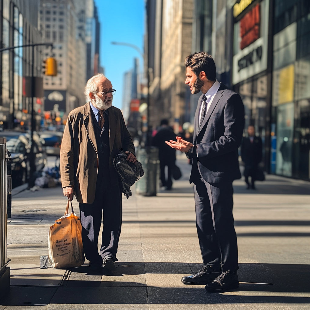 An elderly man and rich man talking on the phone | Source: Midjourney