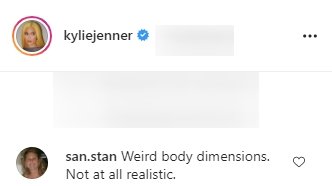 El comentario de un fan debajo de una imagen publicada por Kylie Jenner en Instagram | Foto: Instagram / kyliejenner