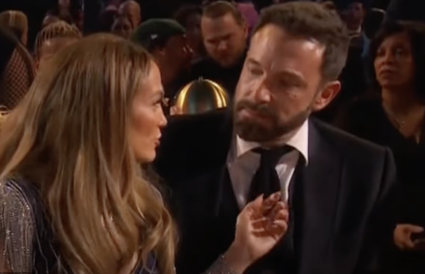 Jennifer Lopez and Ben Affleck looking tense at the Grammys on February 8, 2023 | Source: YouTube/@EntertainmentTonight