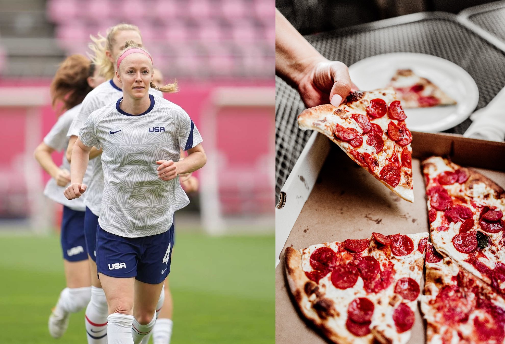 USWNT players training alongside box of Pepperoni Pizza | Source: Instagram - Unsplash