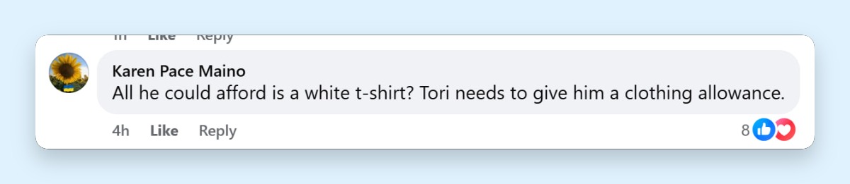 Dean McDermott's graduation outfit quickly became one of the most-discussed details of the family milestone. One commenter joked, "All he could afford is a white t-shirt? Tori needs to give him a clothing allowance." | Source: Facebook/Page Six