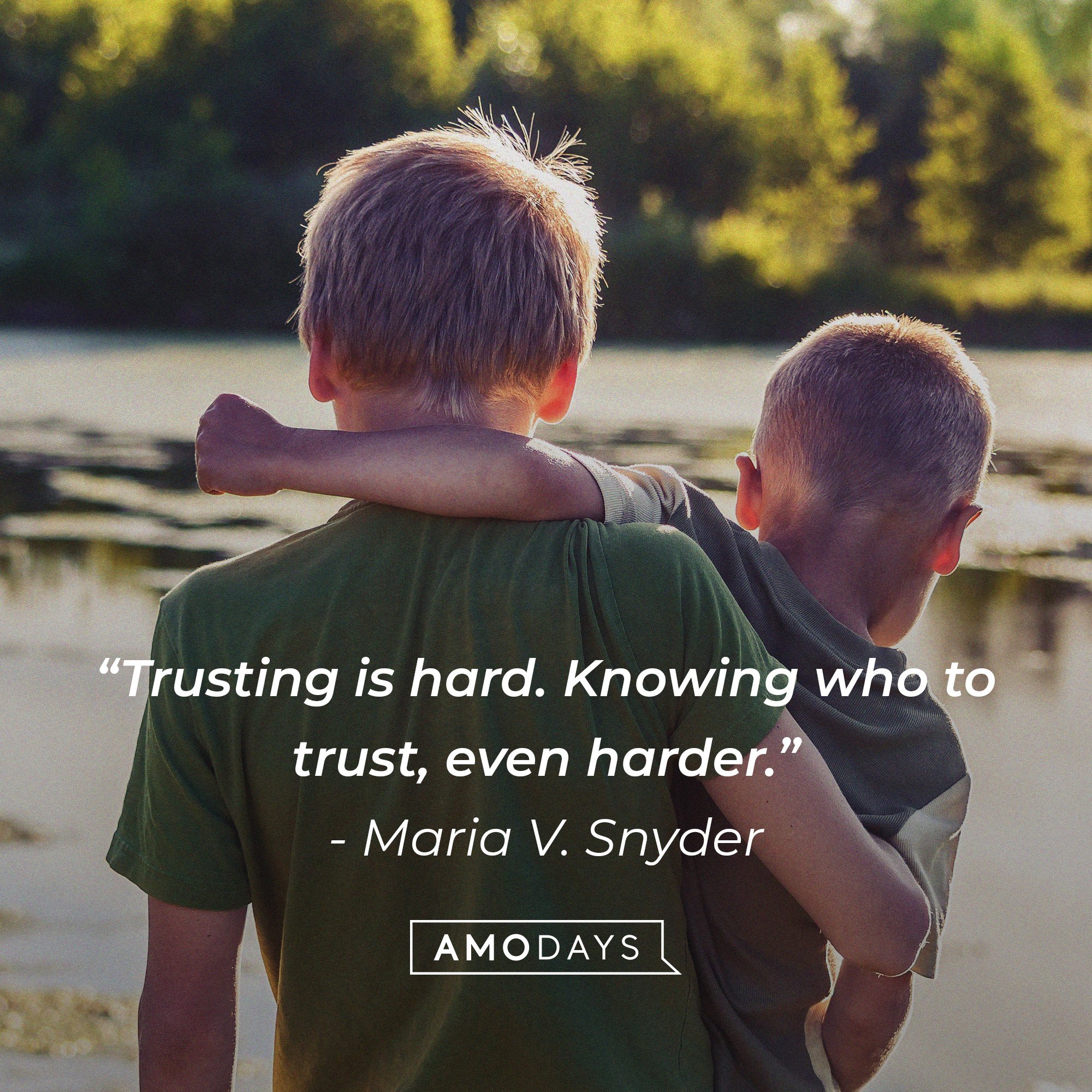 Maria V. Snyder’s quote: “Trusting is hard. Knowing who to trust, even harder.” | Image: AmoDays