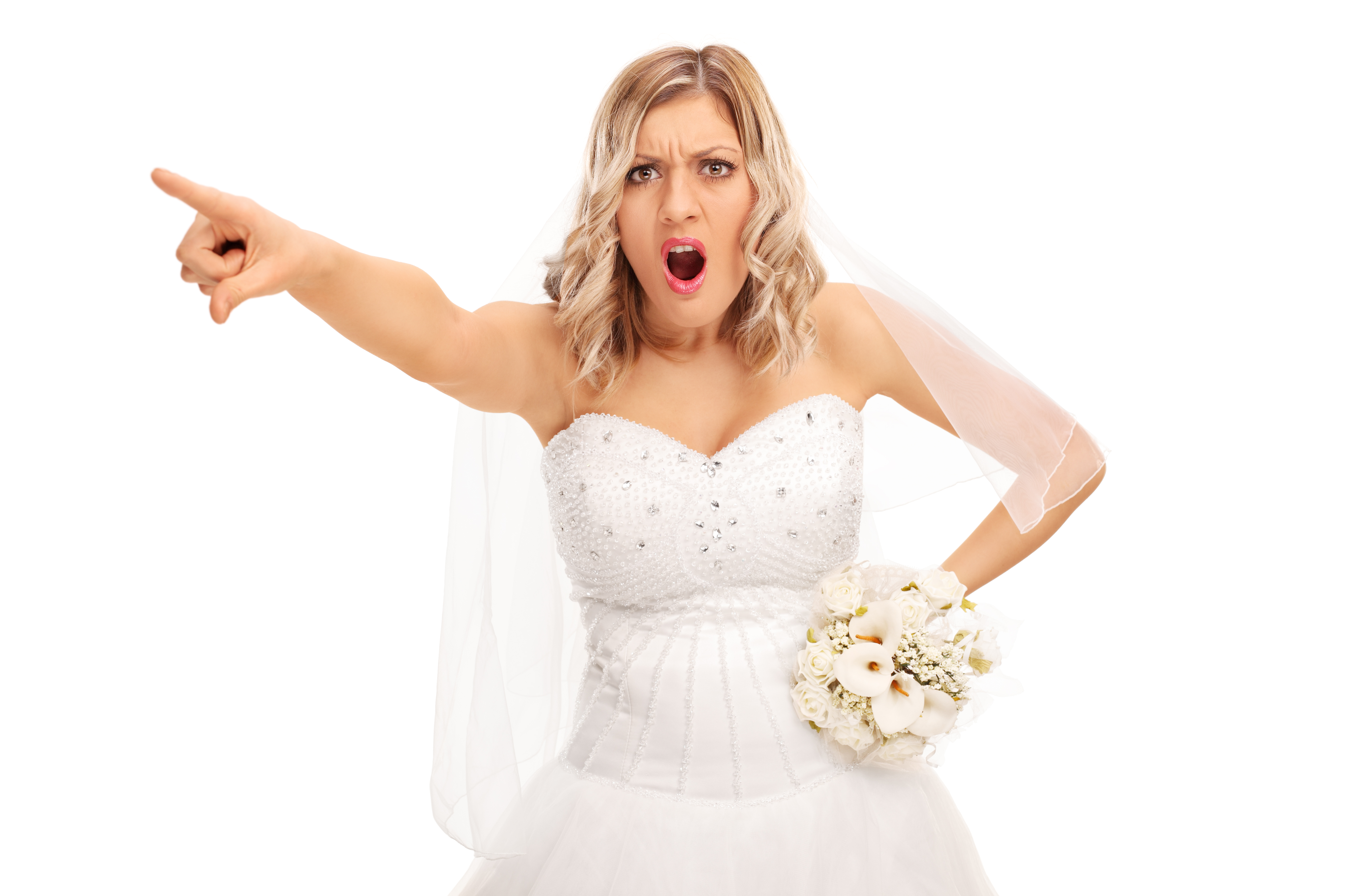 An angry bride pointing and yelling | Source: Shutterstock
