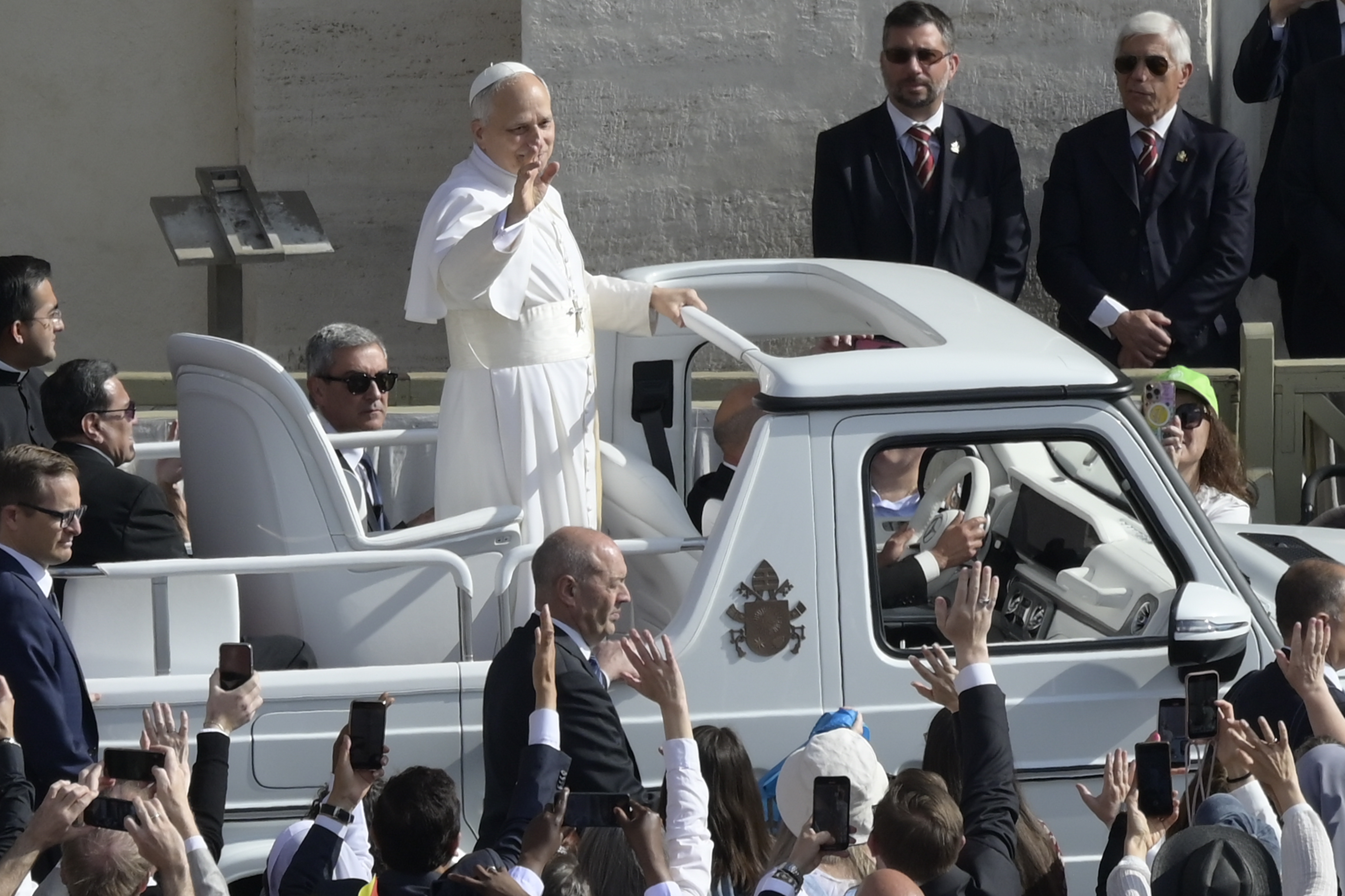Pope Leo XIV rides the popemobile around St. Peter's Square on May 18, 2025, in Vatican City, Italy. | Source: Getty Images