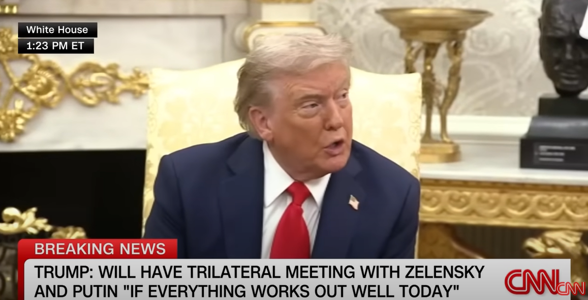 U.S President Donald Trump is in a press conference, from a video post dated August 18, 2025 | Source: YouTube/CNN