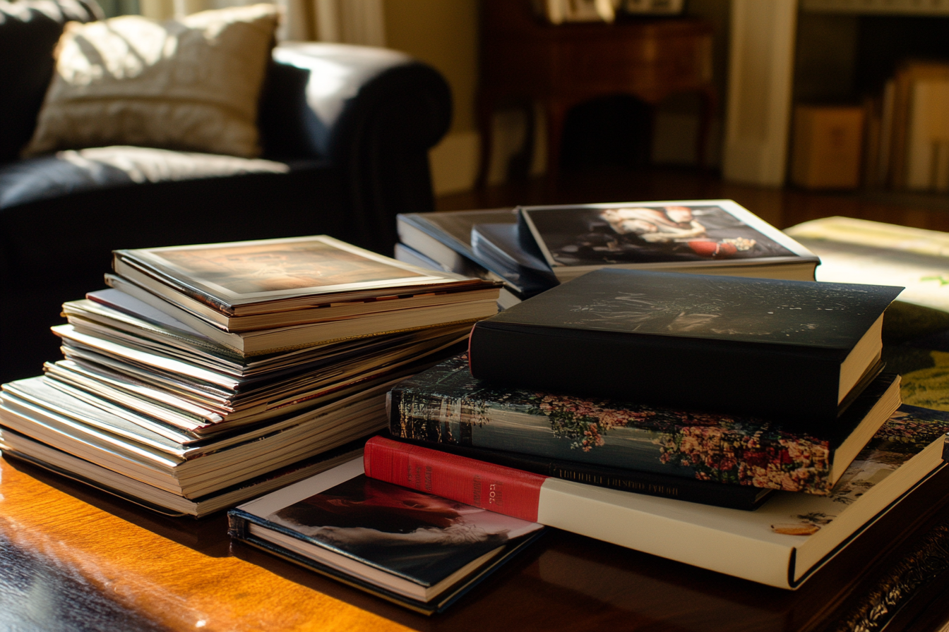 Photo albums on a coffee table | Source: Midjourney