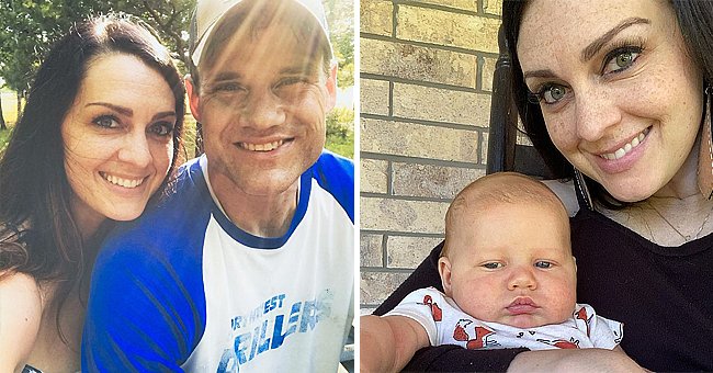 Sarah Shellenberger with her late husband Scott (left) and Sarah Shellenberger  with their eight-week-old baby son Hayes (right). │Source: Seraya Ellison
