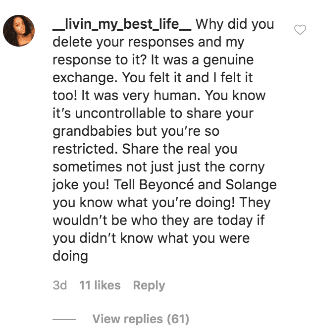 A troll leaves a negative comment on Tina Lawson's video about corny jokes | Source: Instagram.com/mstinalawson