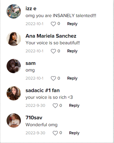 Fans' comments on Rachel's singing on TikTok | Source: TikTok.com/rrkaplan