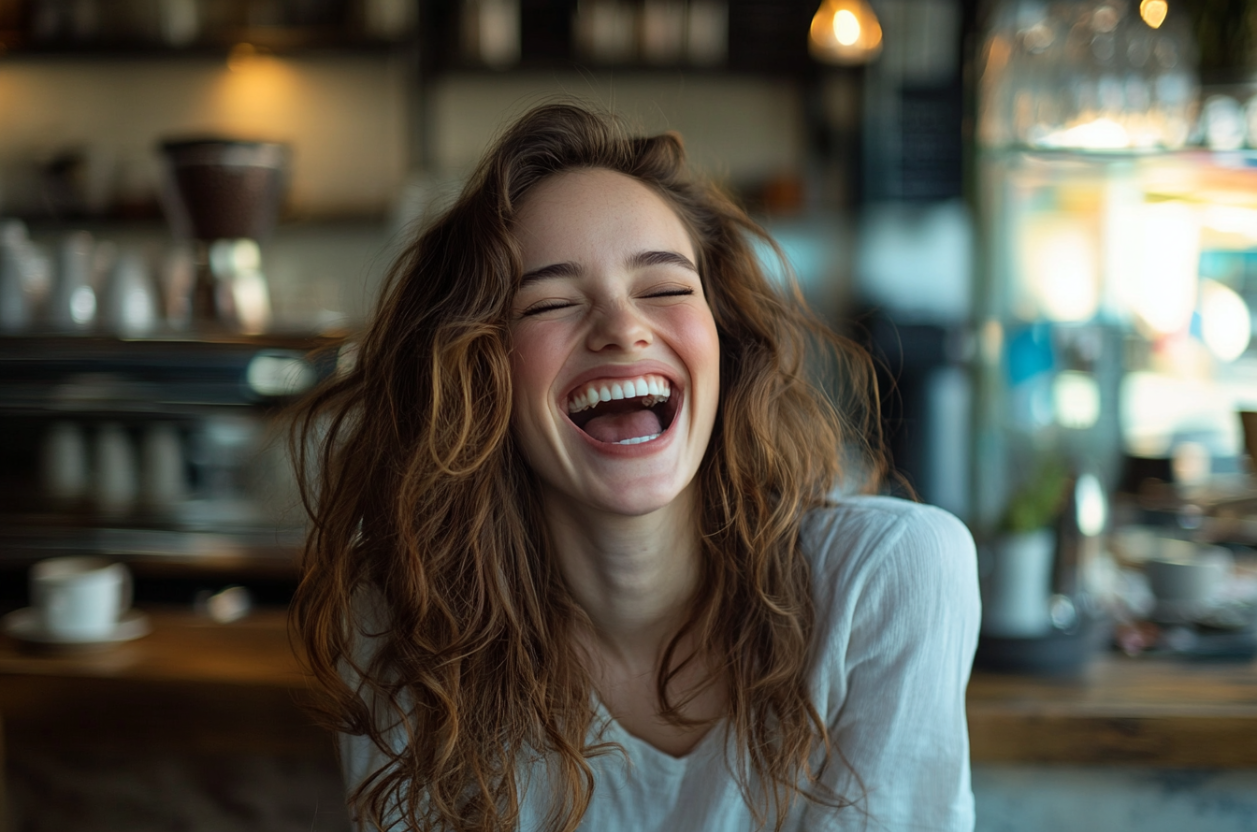 A woman laughing | Source: Midjourney