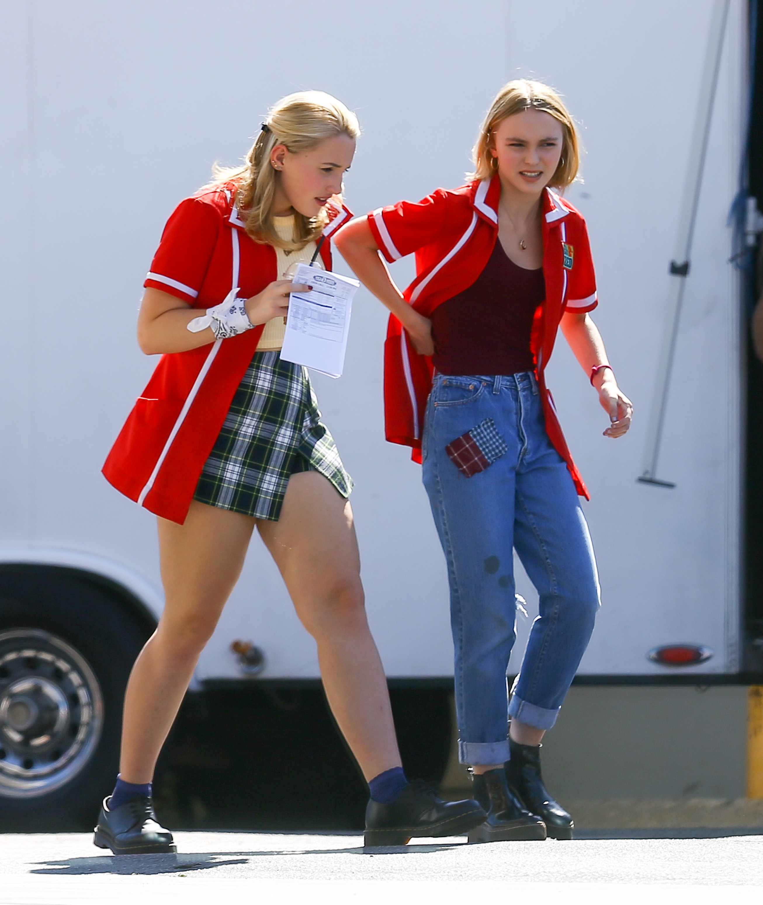 Lily-Rose Depp and friend Harley Quinn Smith at the "Yoga Hosers" set in Los Angeles, California on September 10, 2014 | Source: Getty Images