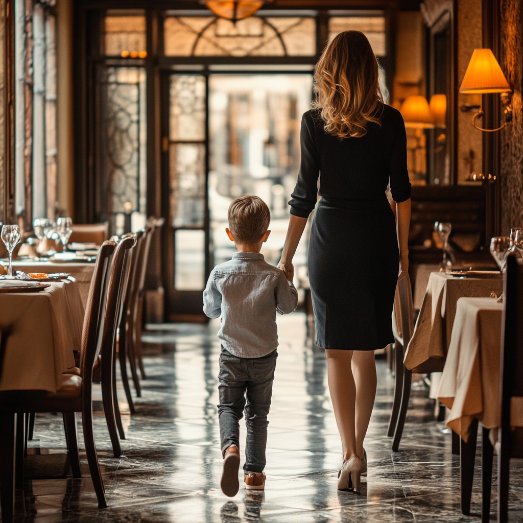 Mother and son at a fancy restaurant | Source: Midjourney