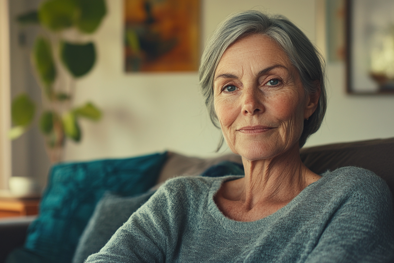 A woman sitting in a living room | Source: Midjourney