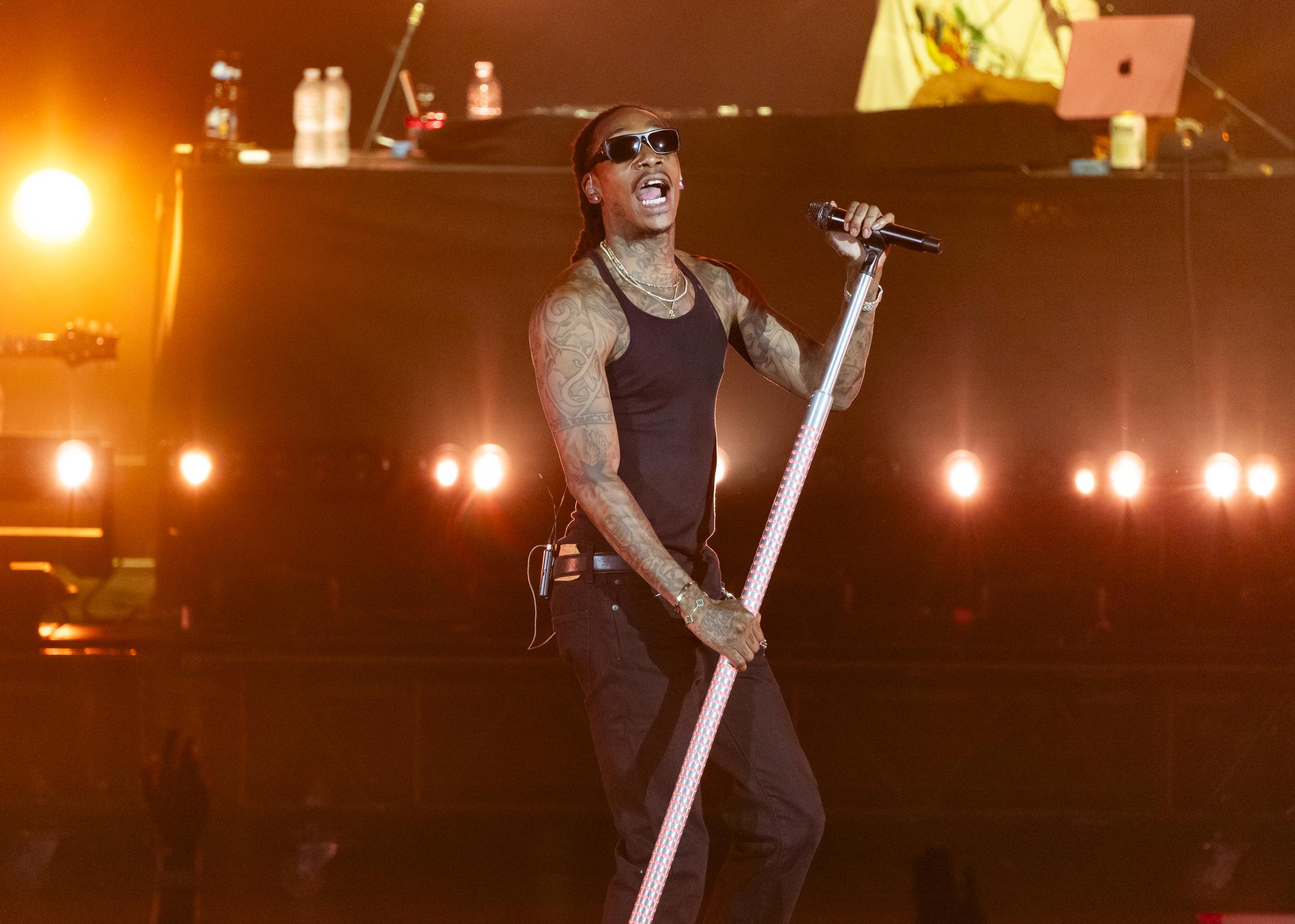 Wiz Khalifa performs at Pine Knob Music Theatre on July 23, 2025, in Clarkston, Michigan. | Source: Getty Images