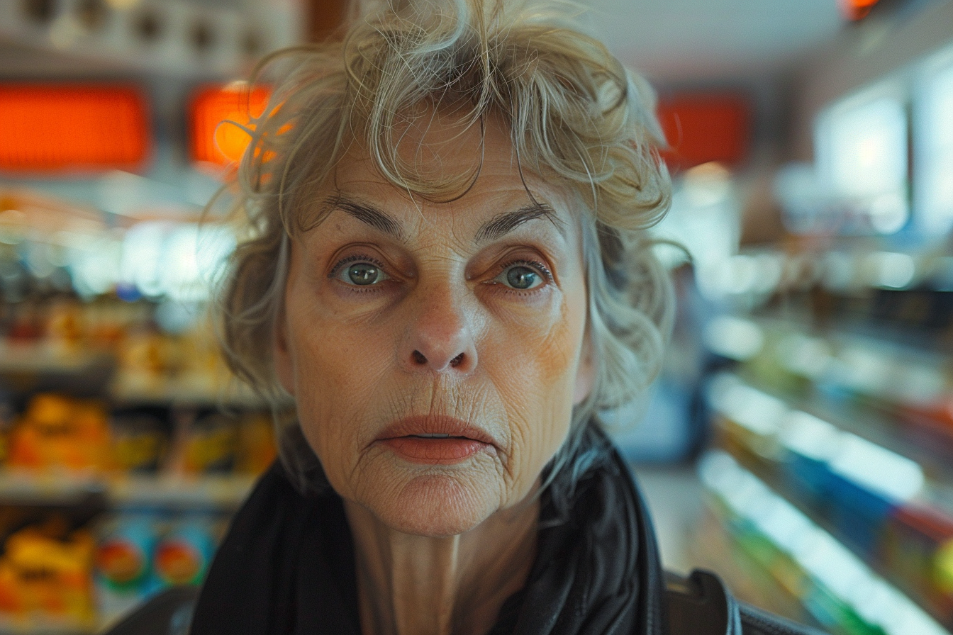 A close-up shot of a middle-aged woman at a supermarket | Source: Midjourney