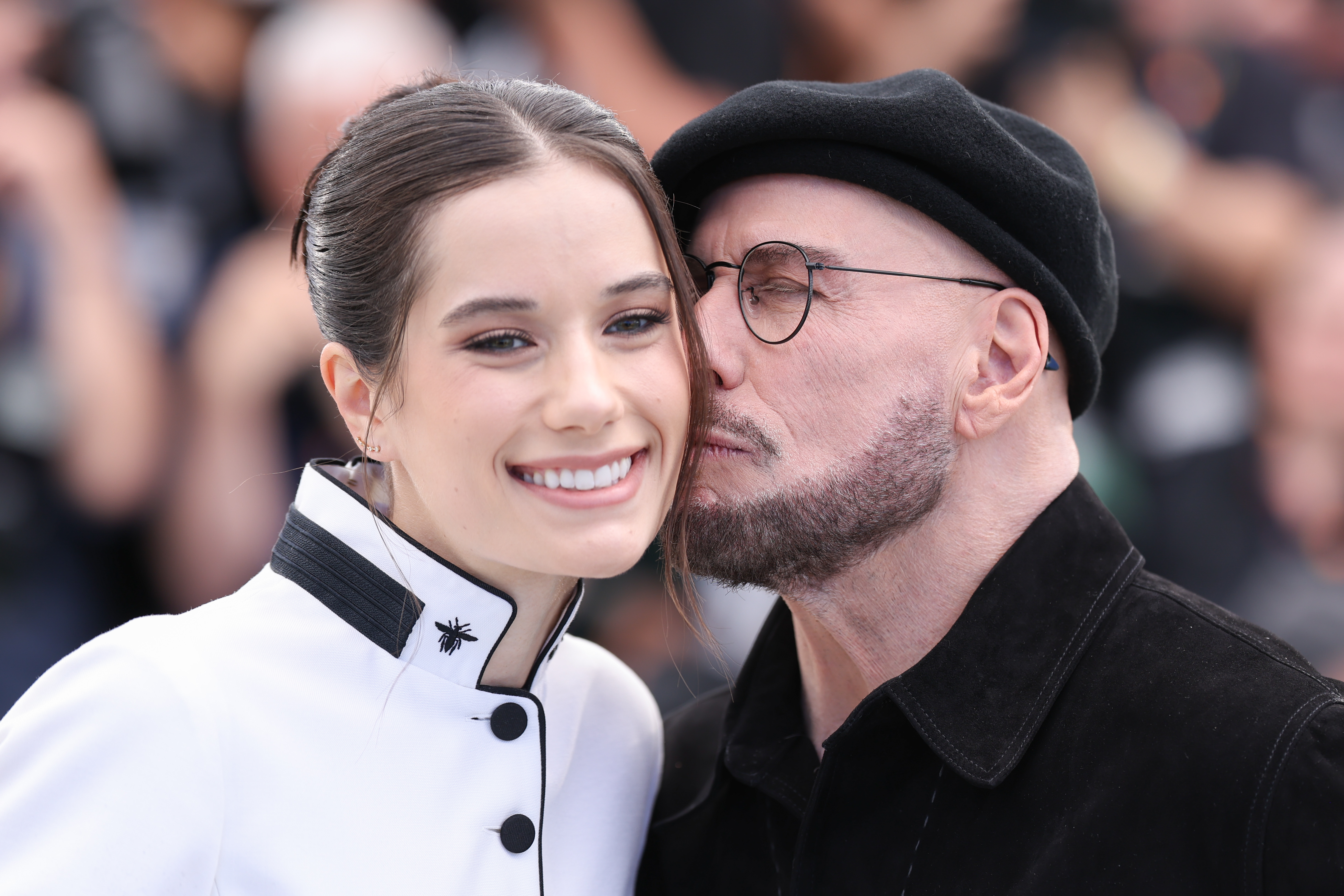 Ella Bleue Travolta and John Travolta pose during the "Propeller One-Way Night Coach" photocall at the annual Cannes Film Festival at Palais des Festivals on May 16, 2026, in Cannes, France | Source: Getty Images