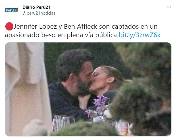 Jennifer y Ben besándose en público.  | Foto: Captura de pantalla de Twitter/Peru21noticias