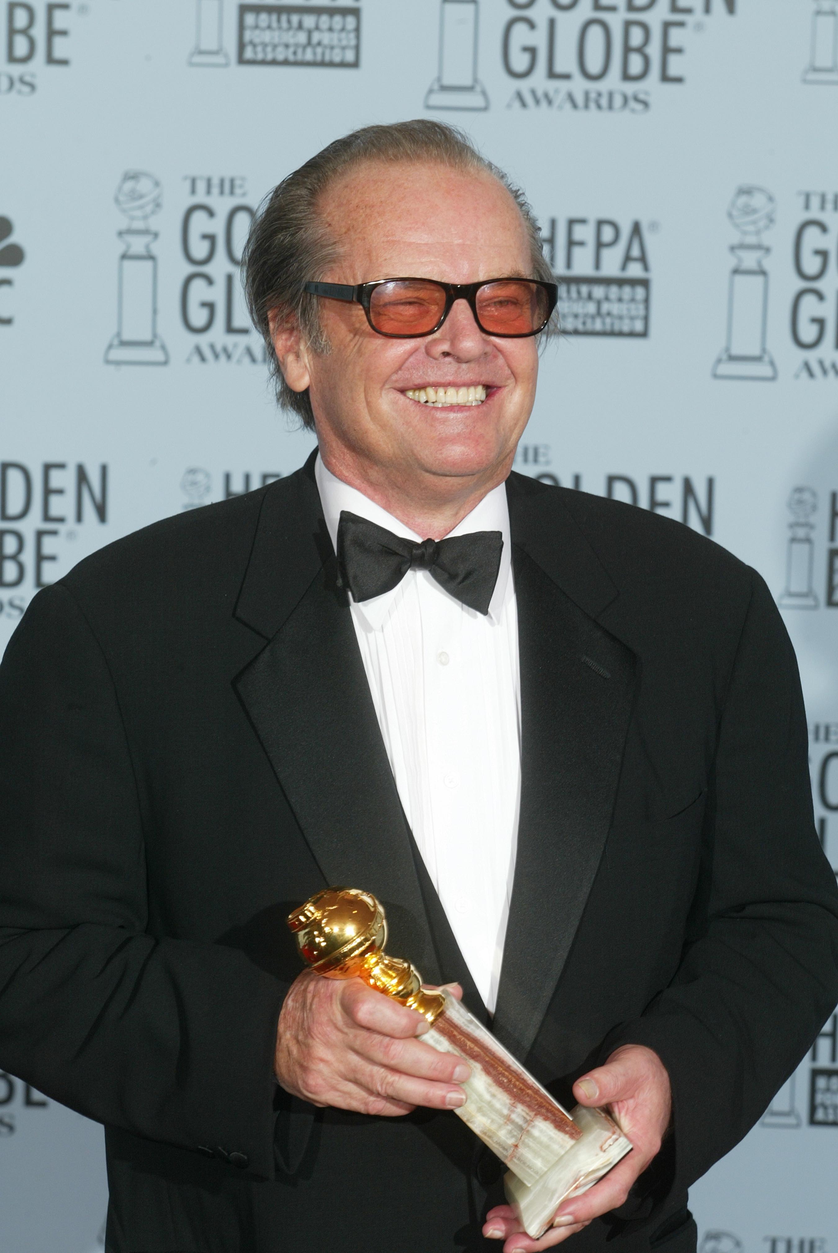 Jack Nicholson, winner of the award for Best Performance by An Actor In A Motion Picture - Drama, at the 60th Annual Golden Globe Awards at Beverly Hilton Hotel in Beverly Hills, California on January 19, 2003. | Source: Getty Images.