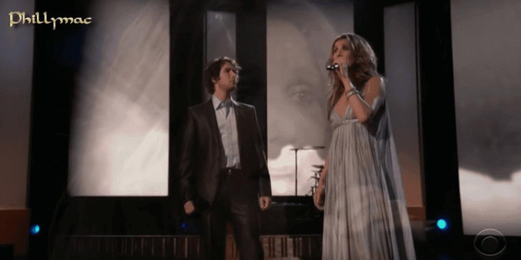 Josh Groban and Celine Dion together on stage. Image credit: YouTube/Phillymacvideos