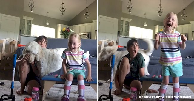 4-year-old girl with cerebral palsy makes her first successful steps on her own