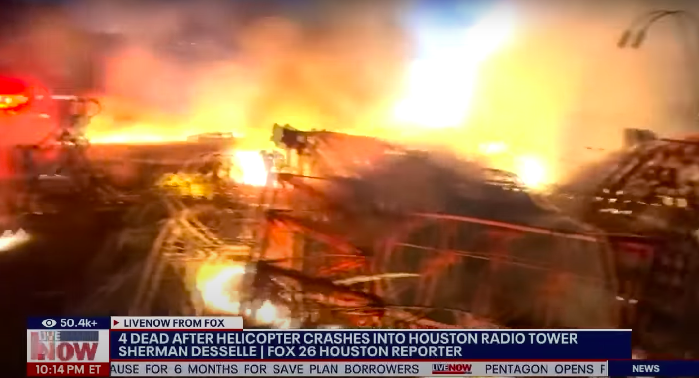 Footage of the radio tower and helicopter crash in Houston, Texas, posted on October 22, 2024 | Source: YouTube/LiveNOW from FOX