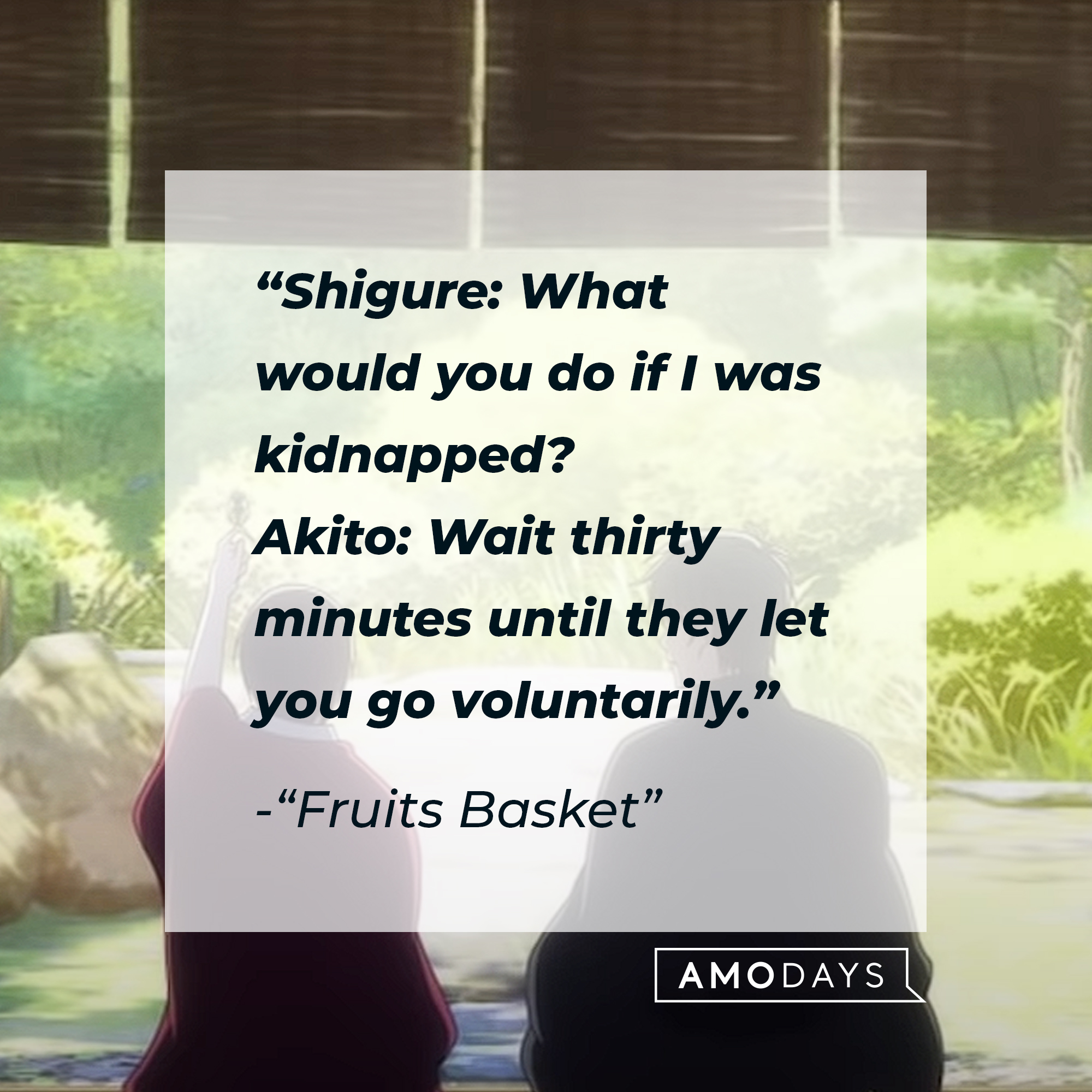"Fruits Basket" quote: "Shigure: What would you do if I was kidnapped? / Akito: Wait thirty minutes until they let you go voluntarily." | Image: youtube.com/Crunchyroll Collection