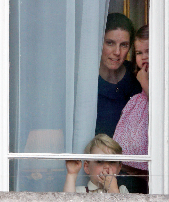 Maria Borrallo, Prince George, and Princess Charlotte watch from a window of Buckingham Palace during the annual Trooping the Colour Parade on June 17, 2017 in London, England | Source: Getty Images