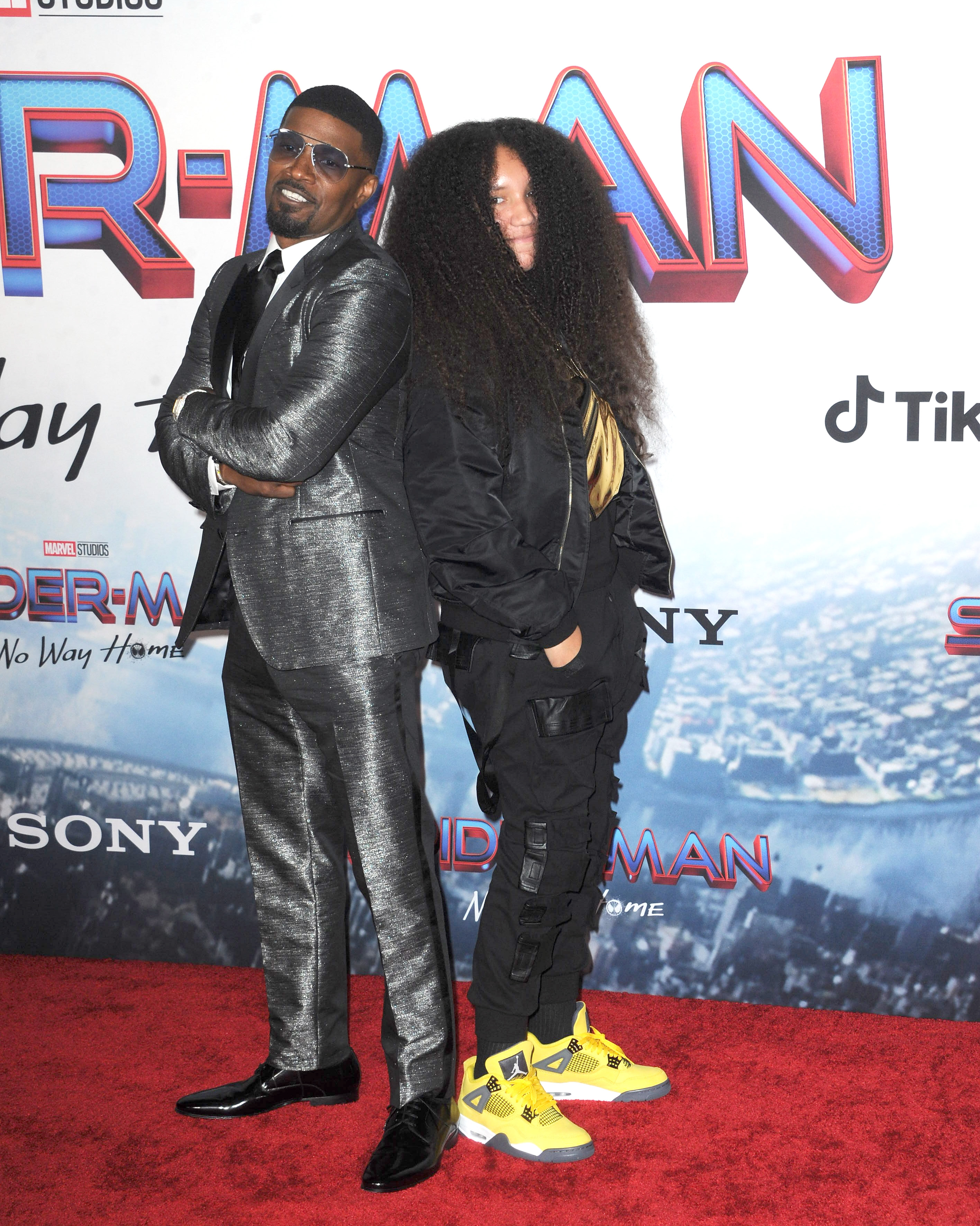 Jamie Foxx and Anelise Bishop at the "Spider-Man: No Way Home" Los Angeles premiere on December 13, 2021, in California | Source: Getty Images