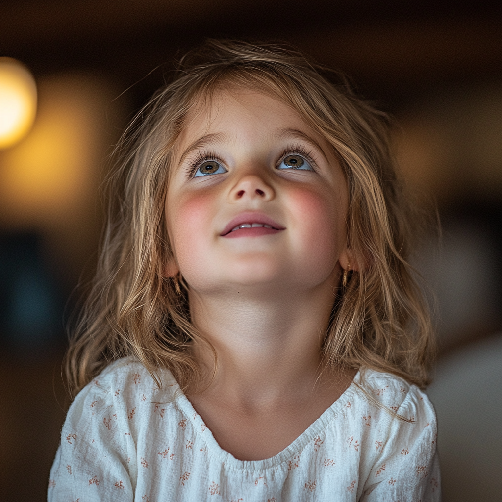 An excited little girl looking at someone | Source: Midjourney