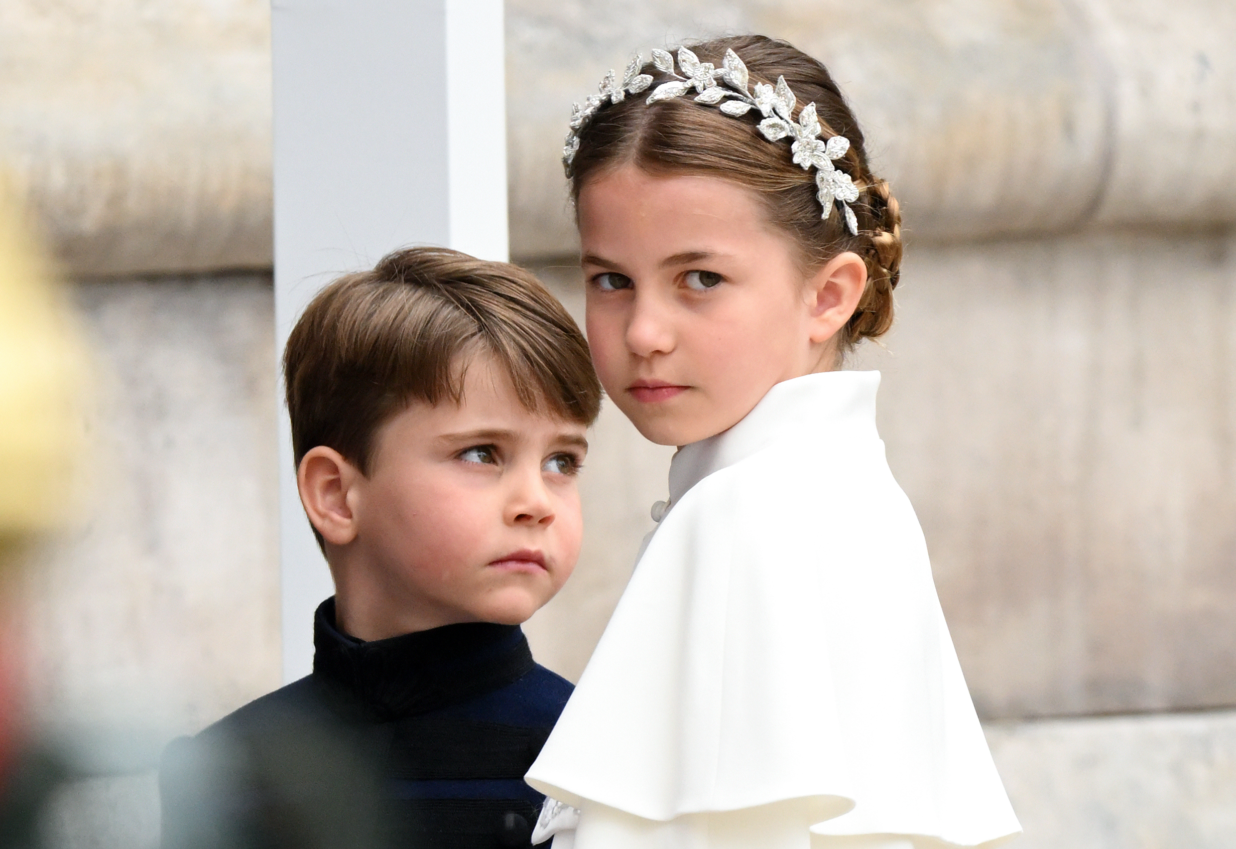 Prince Louis and Princess Charlotte at the Coronation of King Charles III and Queen Camilla in London, England on May 6, 2023 | Source: Getty Images