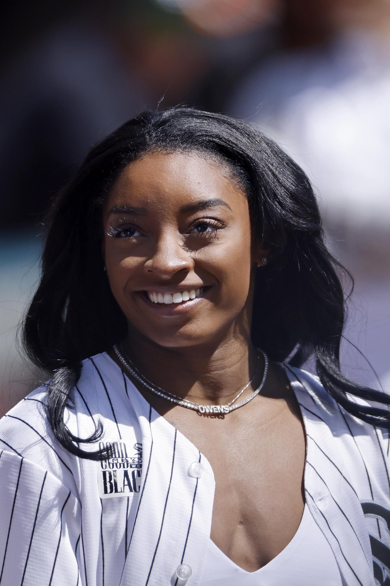 Simone Biles attend the MLB game between the Chicago White Sox and the Cincinnati Reds at Guaranteed Rate Field in Chicago, Illinois on April 13, 2024 | Source: Getty Images