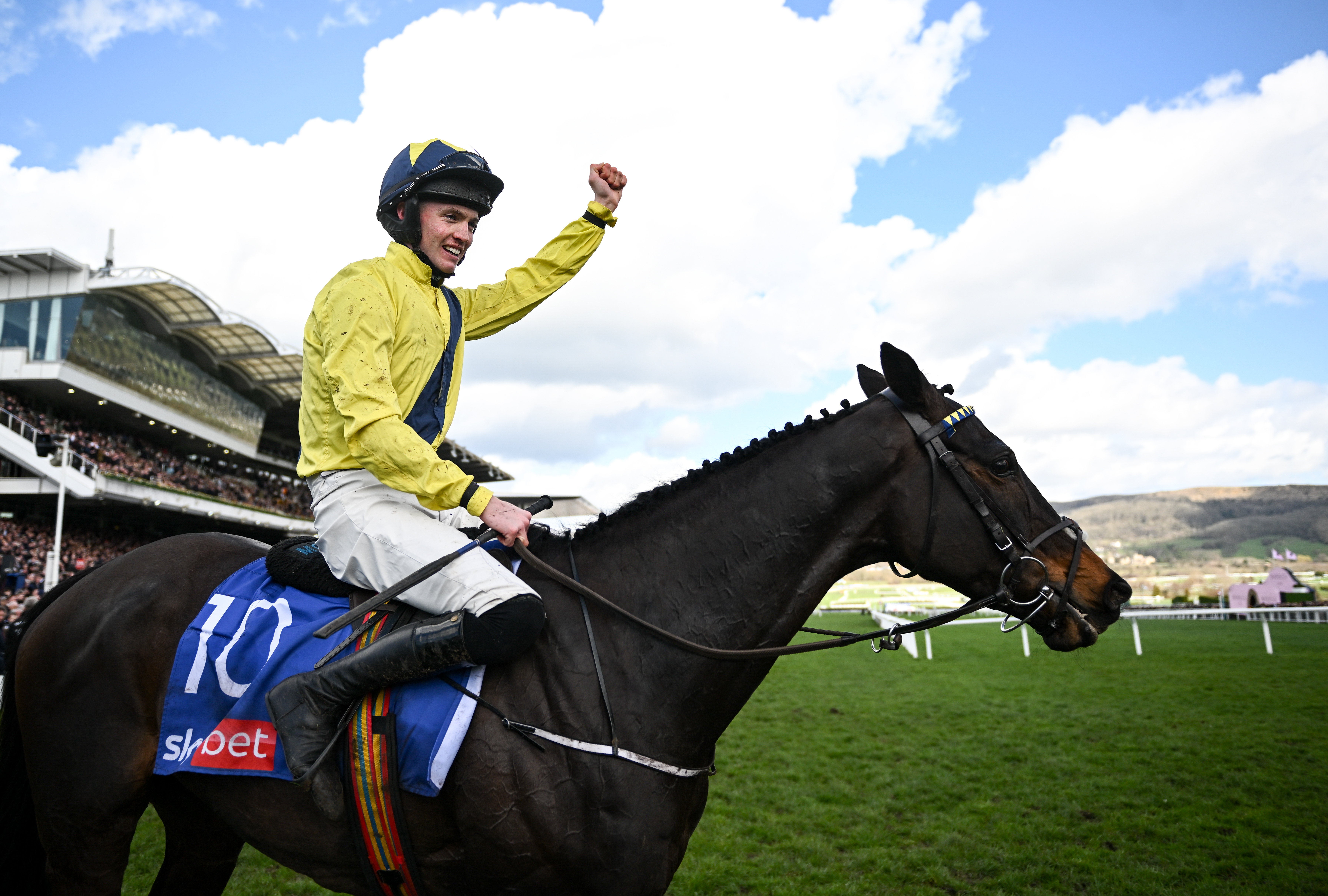 Michael O'Sullivan celebrates on Marine Nationale after winning the Sky Bet Supreme Novices' Hurdle during day one of the Cheltenham Racing Festival at Prestbury Park in Cheltenham, England, on March 14, 2023 | Source: Getty Images