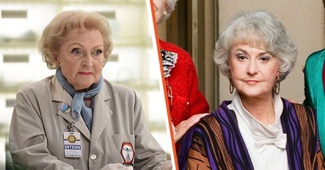 Betty White during an episode of "Bones," 2015 [left]. Bea Arthur as Dorothy Petrillo Zbornak in "The Golden Girls" [right] | Source: Getty Images