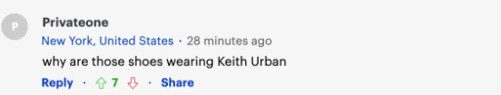 User comment about Keith Urban's shoes, dated November 8, 2023 | Source: Daily Mail