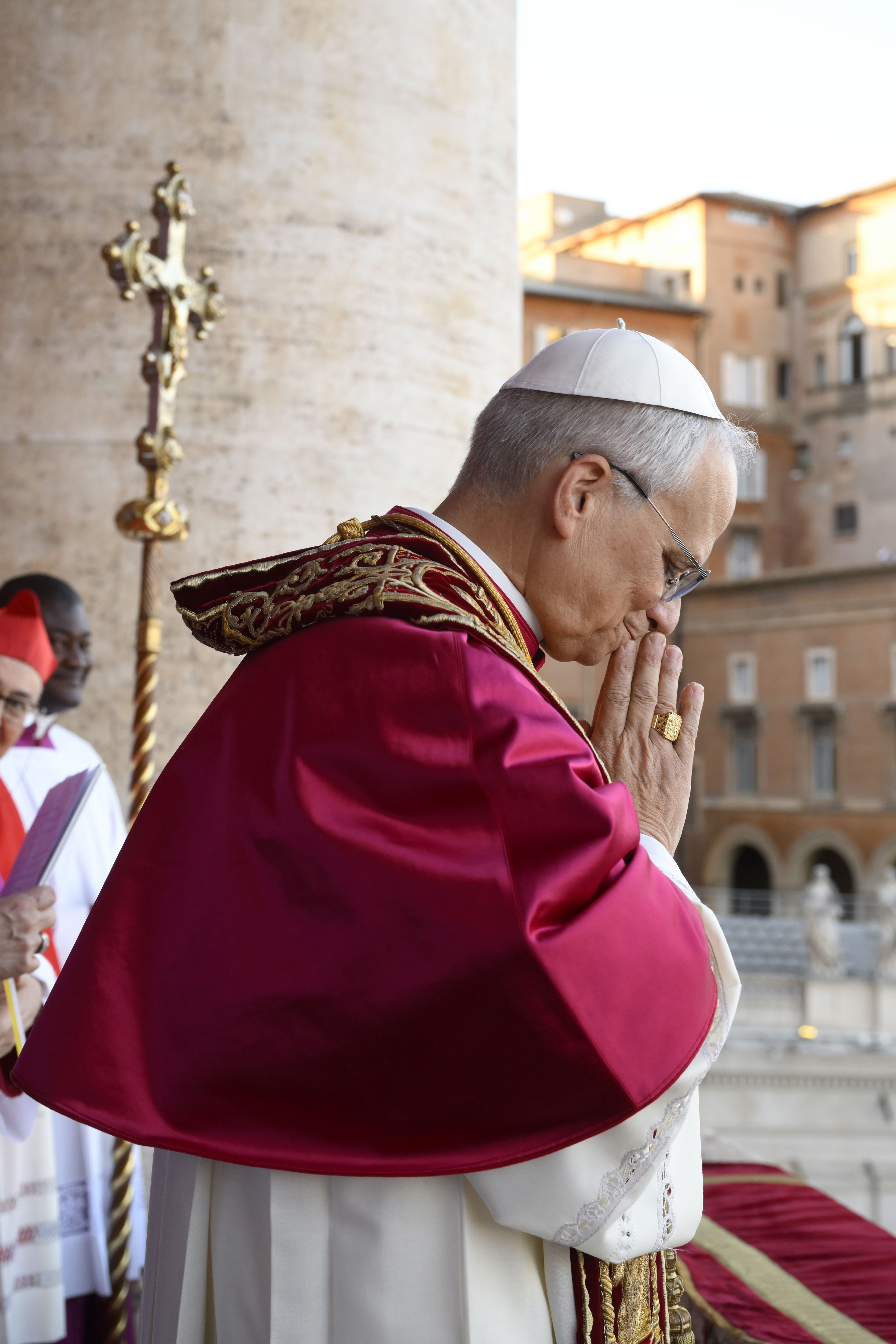 Pope Leo XIV on the main central loggia balcony overlooking St. Peter's Square on May 8, 2025, in Vatican City, Vatican. | Source: Getty Images