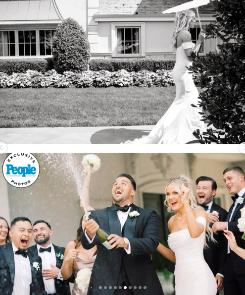 Jon Runyan Jr. and Victoria Schultz celebrating with the groomsmen and bridesmaids on their wedding day, posted on August 7, 2024 | Source: Instagram/antpagephoto, classiceventsbylauren and alenkafilms