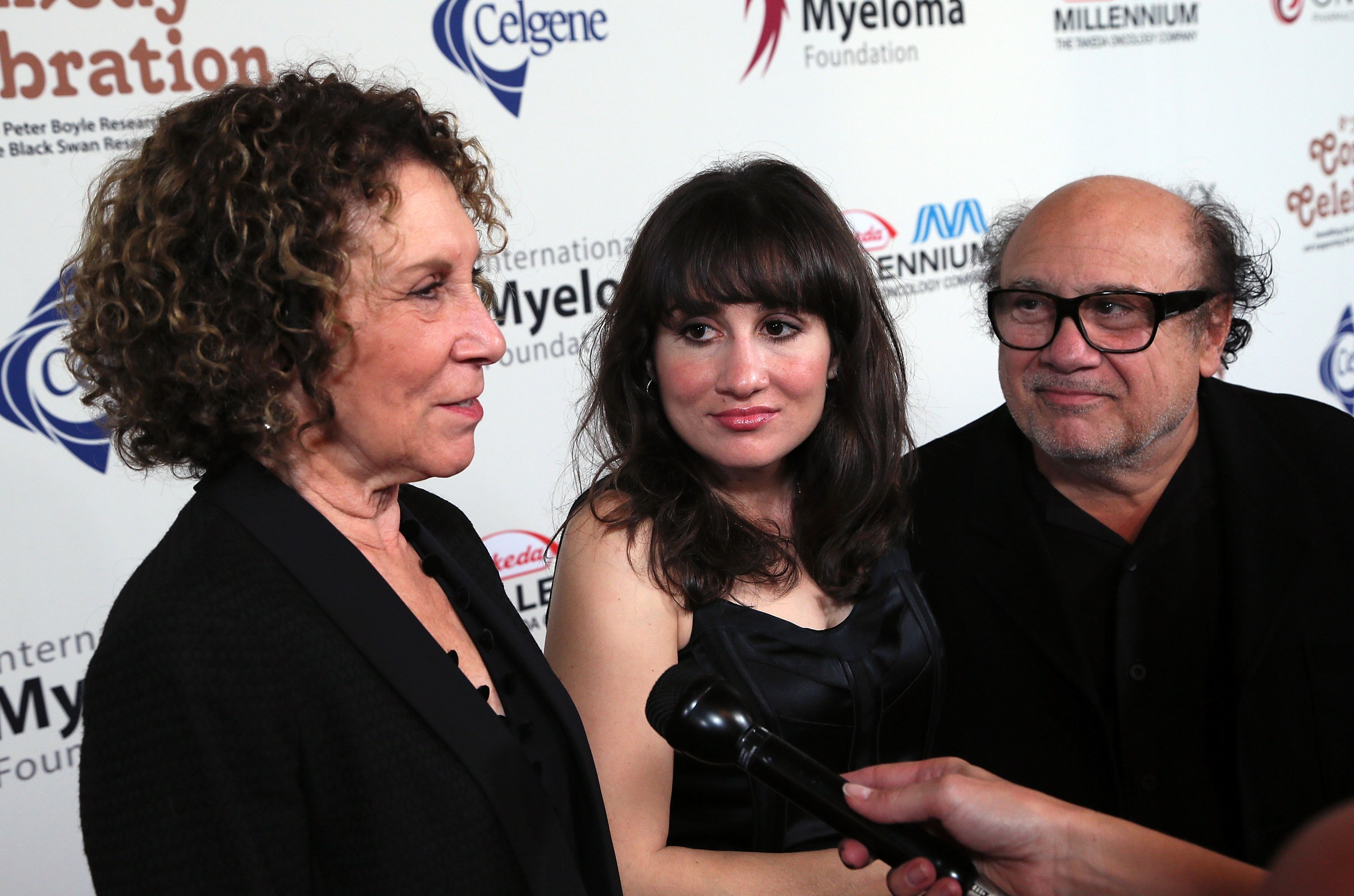 Rhea Perlman, daughter actress Lucy DeVito and Danny DeVito attend the International Myeloma Foundation's 8th Annual Comedy Celebration at the Wilshire Ebell Theatre on November 8, 2014, in Los Angeles, California. | Source: Getty Images.