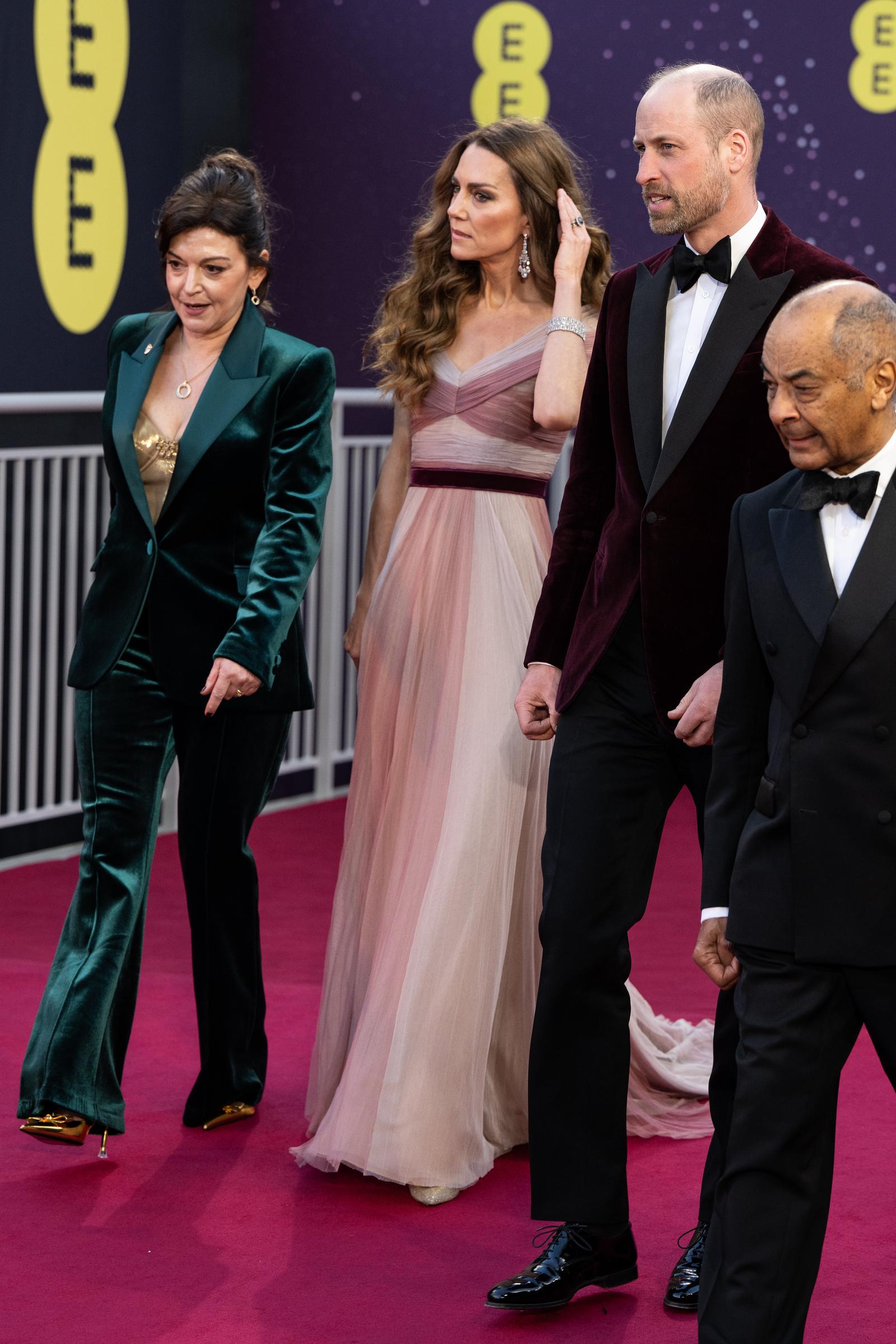Jane Millichip, CEO of BAFTA, Princess Kate, and Prince William are seen on February 22, 2026, in London, England. | Source: Getty Images
