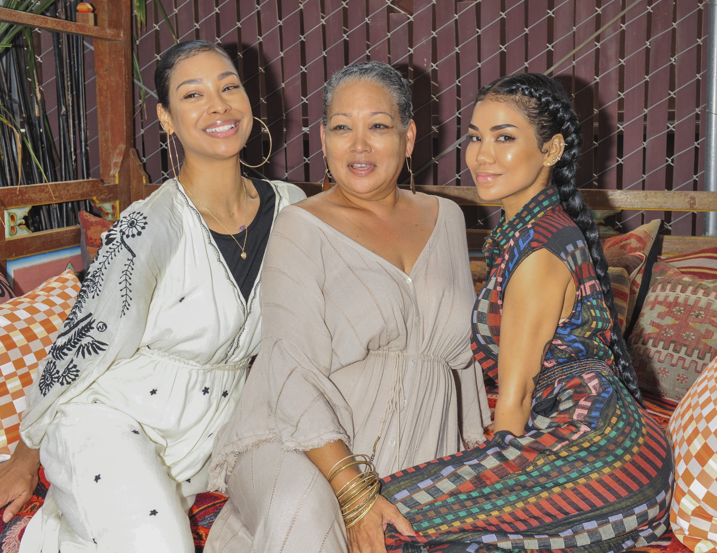 Miyoko Chilombo, Christina Yamamoto, and Jhene Aiko are pictured at the NAMI West LA Moroccan Gala Honoring Jhene Aiko on May 20, 2018, in Los Angeles | Source: Getty Images